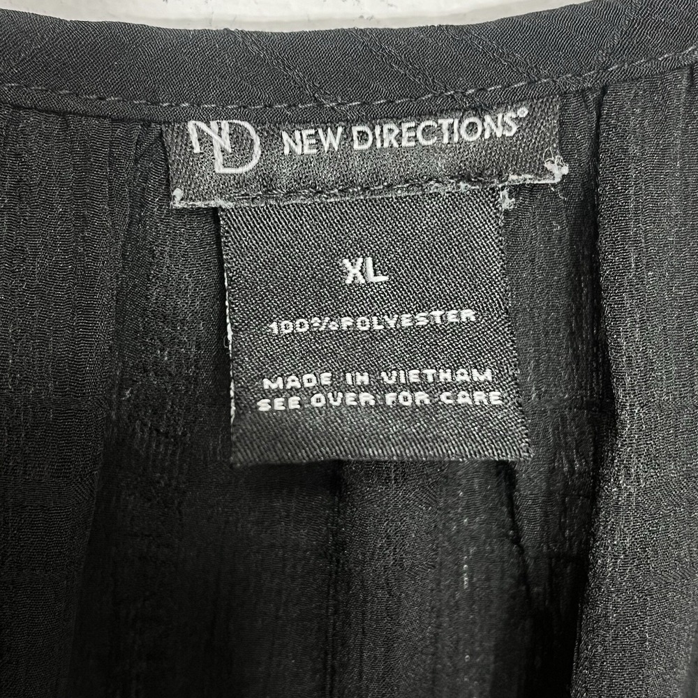 New Directions Black Textured Plaid Tie Front‎ Long Sleeve Blouse Top XL - Picture 6 of 8